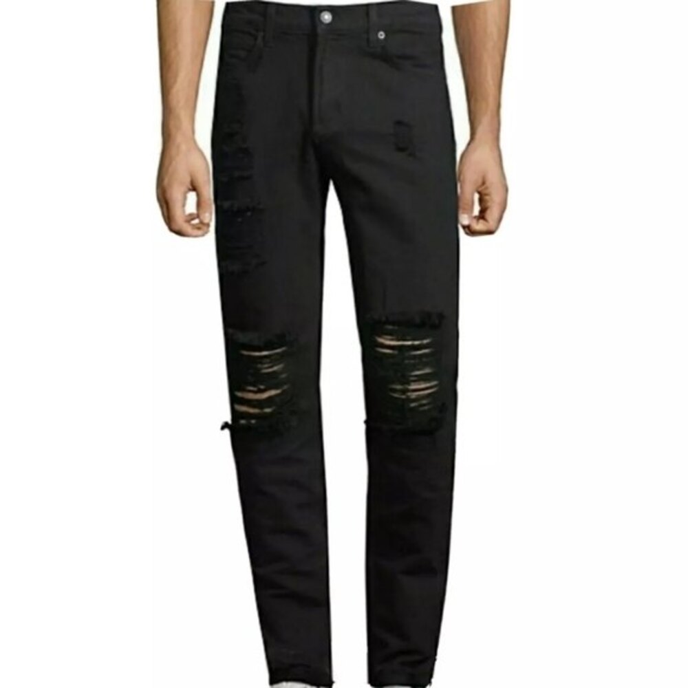 DTLA Distressed Raw Hem Jeans Black Men 38